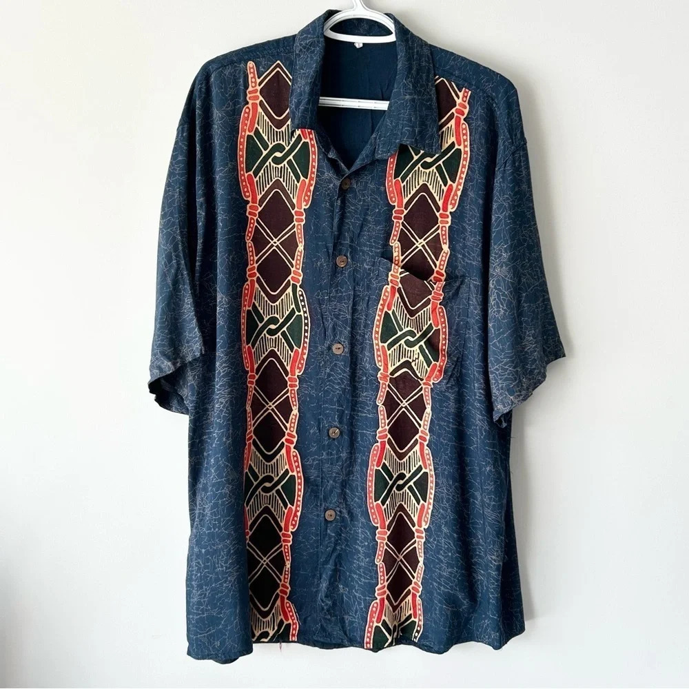 Vintage Novelty Pattern Short Sleeve Button Down Shirt